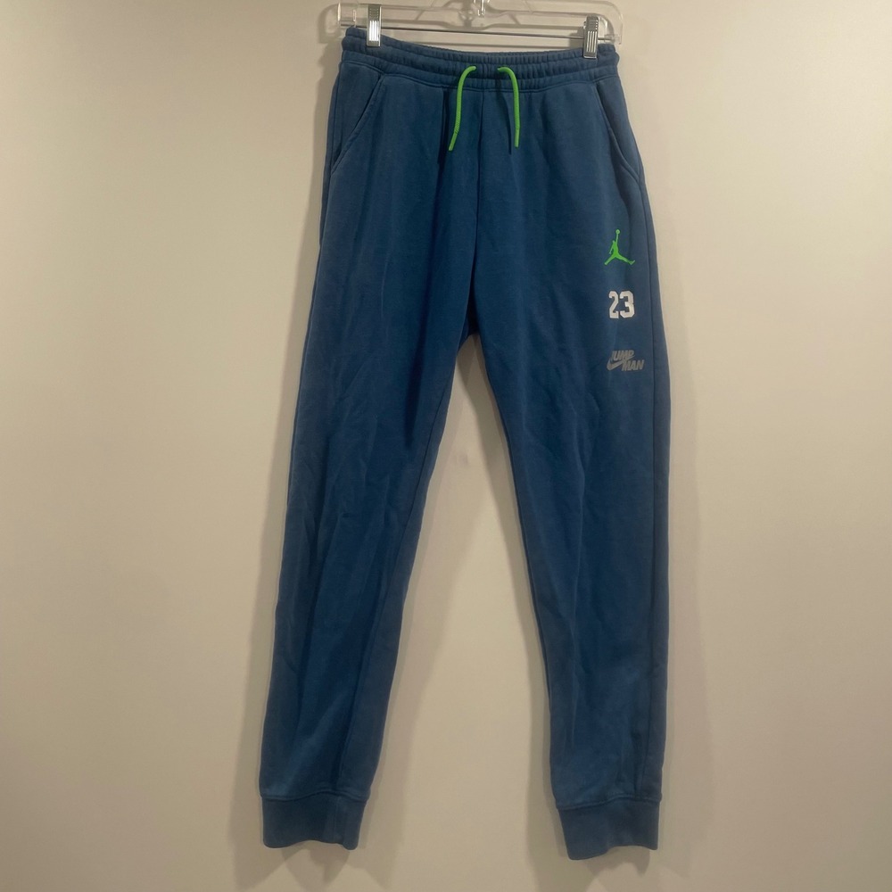 Jordan‎ Kids Blue Jumpman Fleece Joggers Sweatpants XL 13-15Y Neon Green 23 Logo
